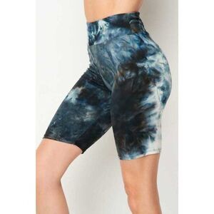 L/XL Tie Dye High Waisted Biker Shorts - 3 Inch Waist Steel Blue